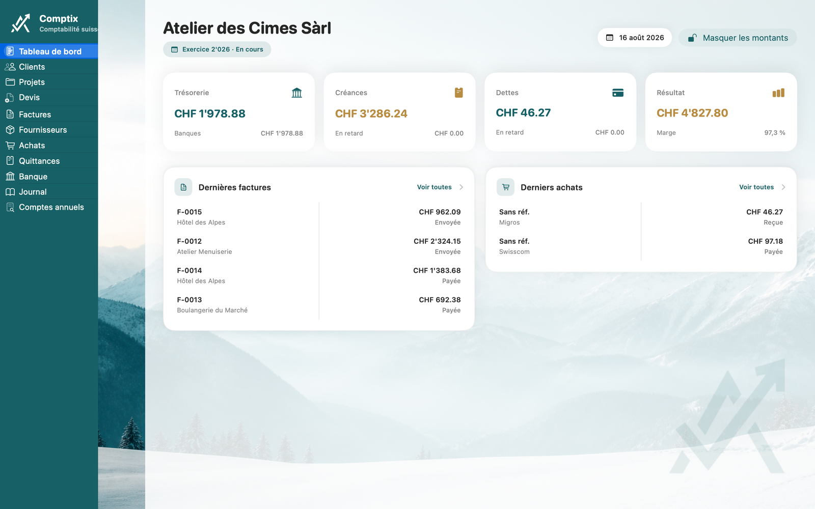 Tableau de bord Comptix sur Mac